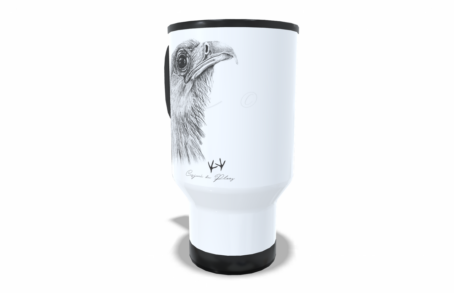 Secretary Bird Stainless Steel Travel Mug right view - Hand-Drawn by Casjané du Plooy Art