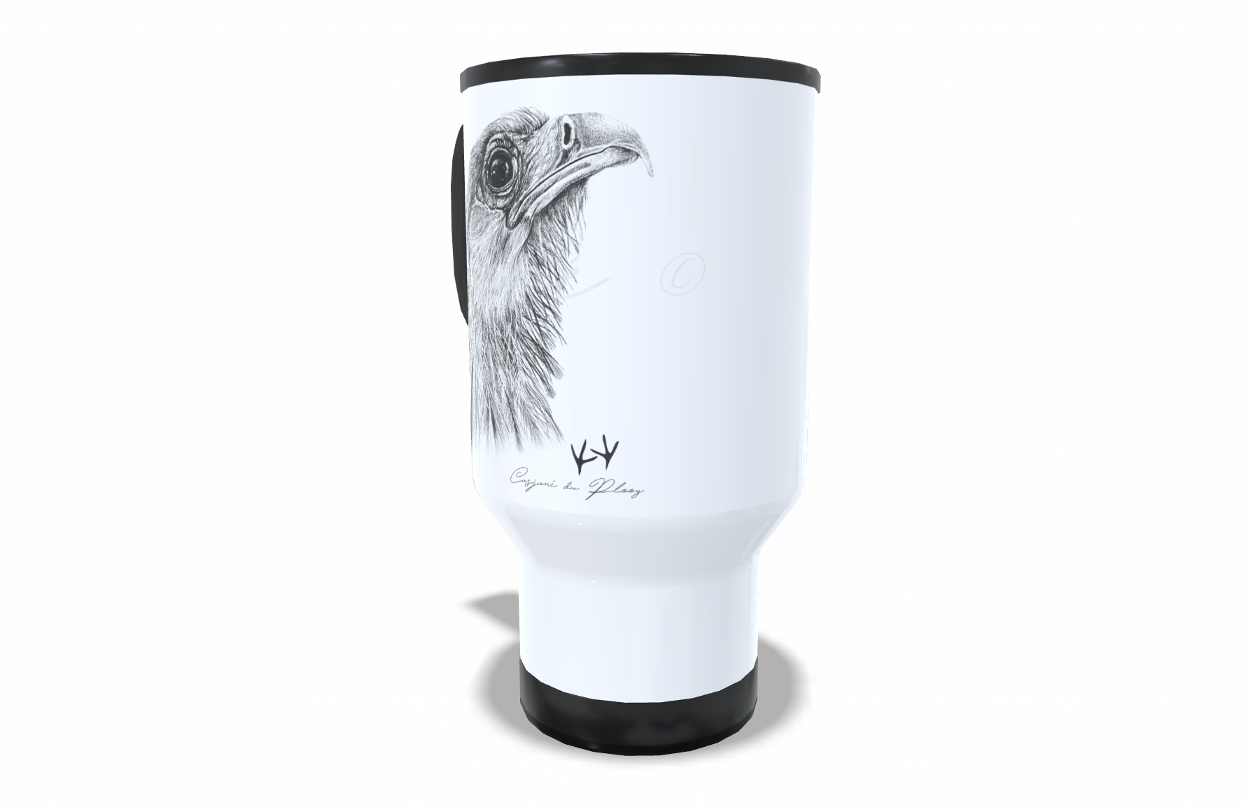 Secretary Bird Stainless Steel Travel Mug right view - Hand-Drawn by Casjané du Plooy Art
