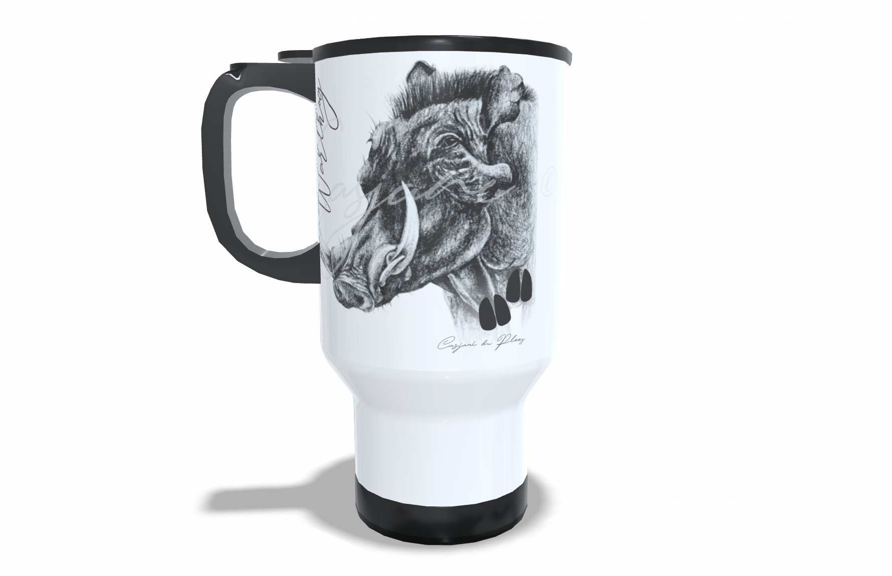 Warthog Stainless Steel Travel Mug front view - Hand-Drawn by Casjané du Plooy Art