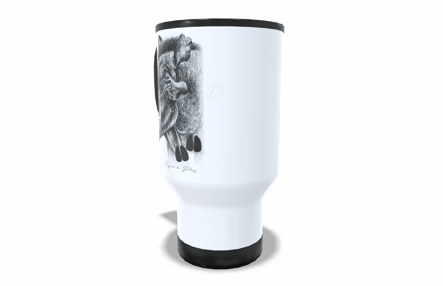 Warthog Stainless Steel Travel Mug right view - Hand-Drawn by Casjané du Plooy Art