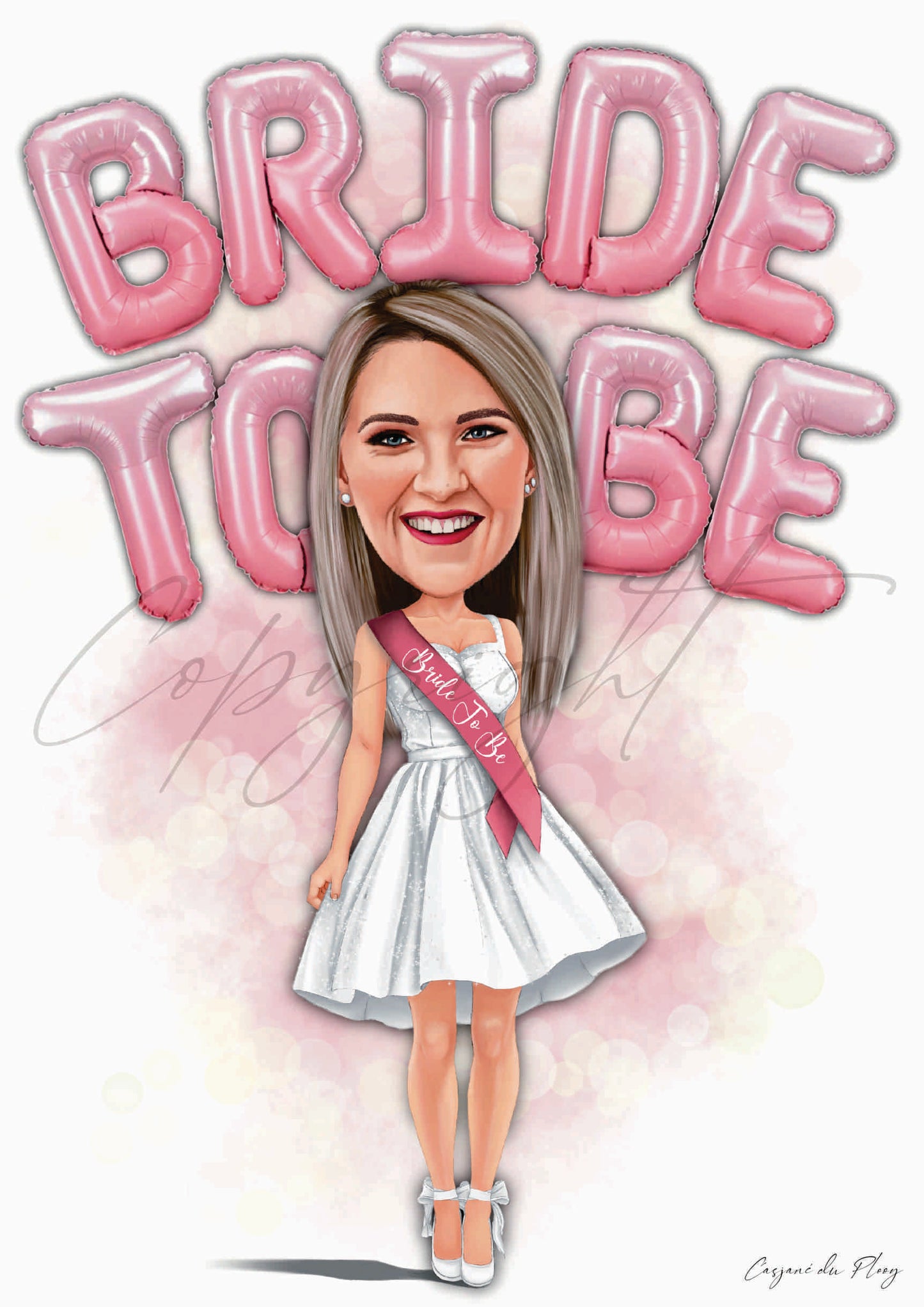 Wedding Bachelorette A3 hand-drawn Custom Head Added to wedding Body caricature Color pink Digital File hand drawn by Casjané du plooy art 2