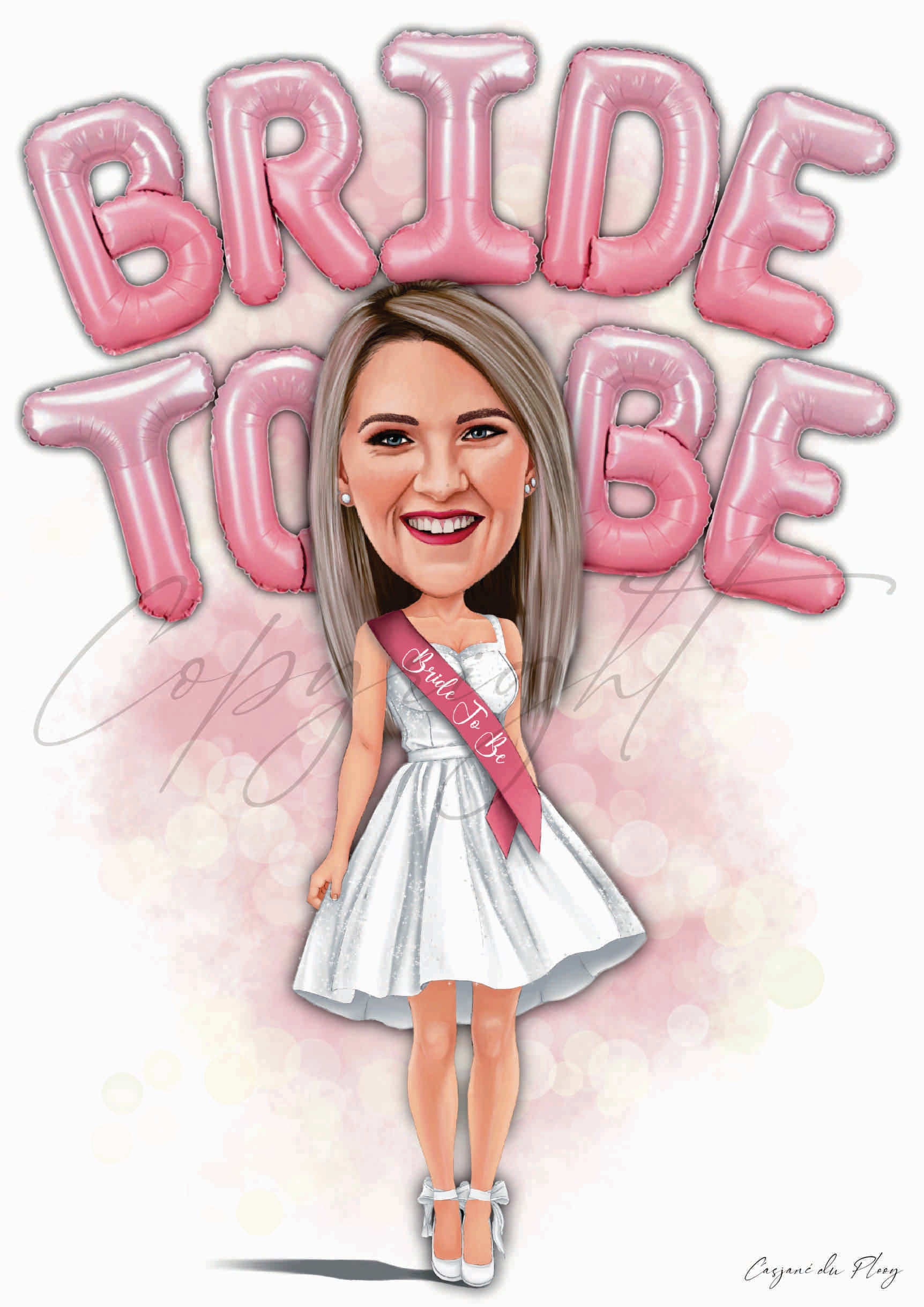 Wedding Bachelorette A3 hand-drawn Custom Head Added to wedding Body caricature Color pink Digital File hand drawn by Casjané du plooy art 2
