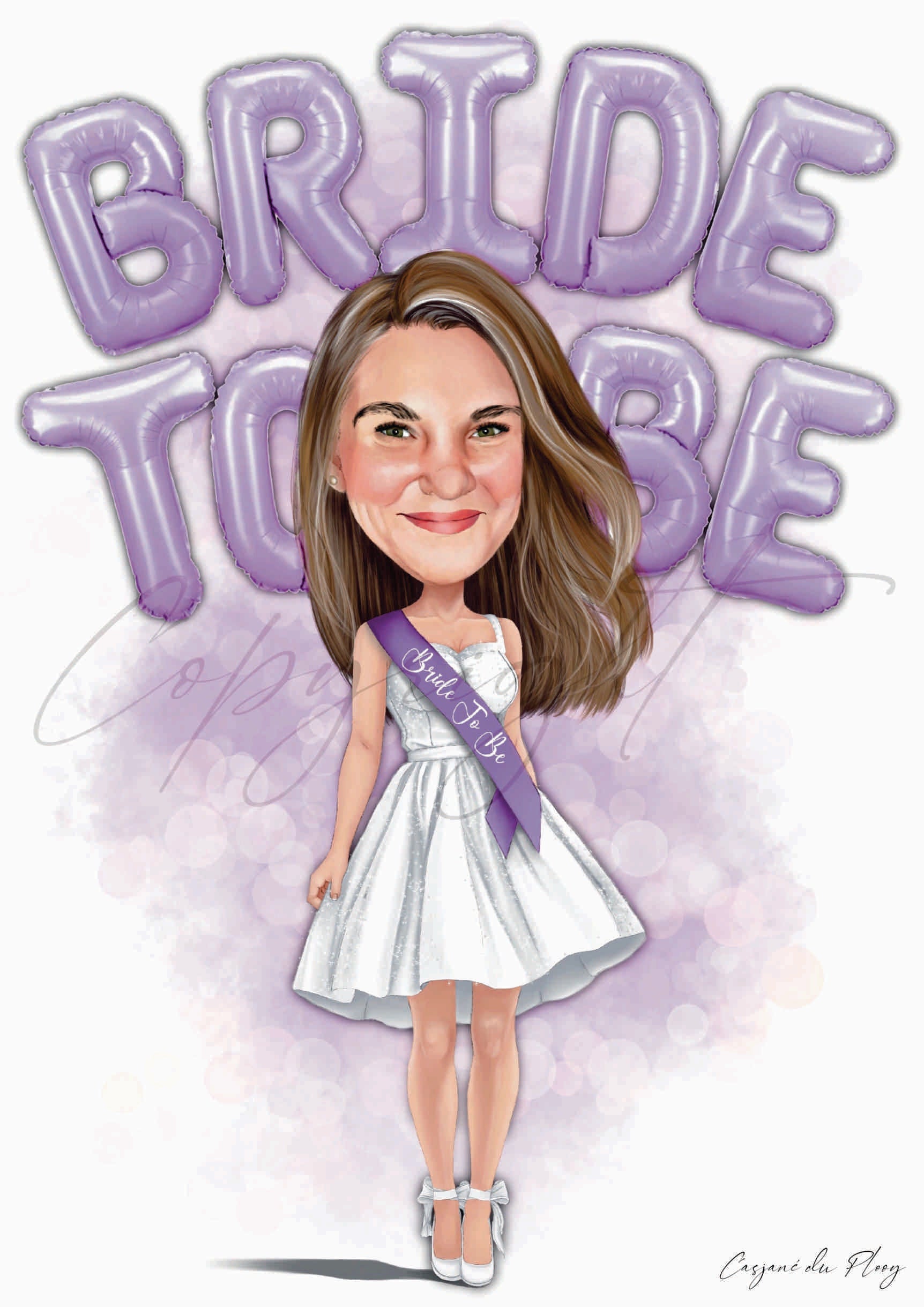 Wedding Bachelorette A3 hand-drawn Custom Head Added to wedding Body caricature Color purple Digital File hand drawn by Casjané du plooy art