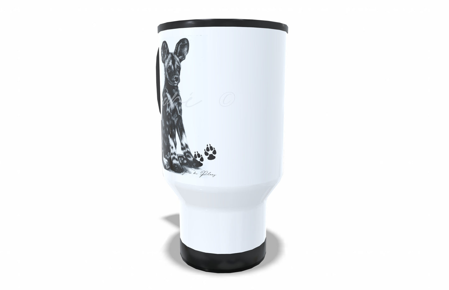 Wild Dog Stainless Steel Travel Mug right view - Hand-Drawn by Casjané du Plooy Art