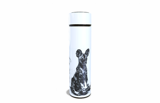 Wild dog 450ml Thermal flasks front view - Hand-Drawn by Casjané du plooy Art