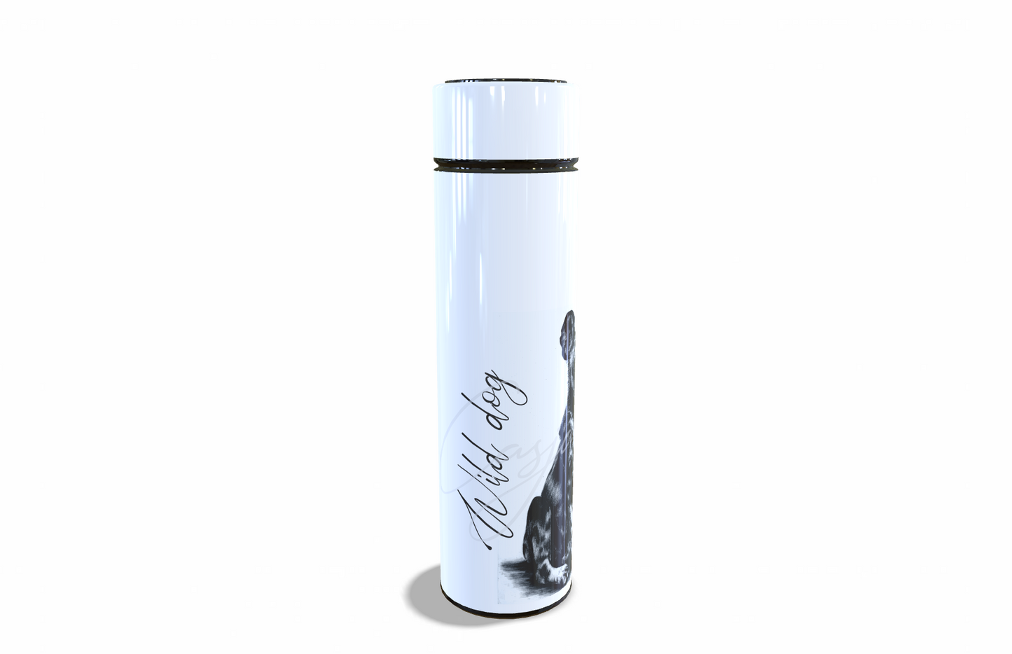 Wild dog 450ml Thermal flasks front view - Hand-Drawn by Casjané du plooy Art