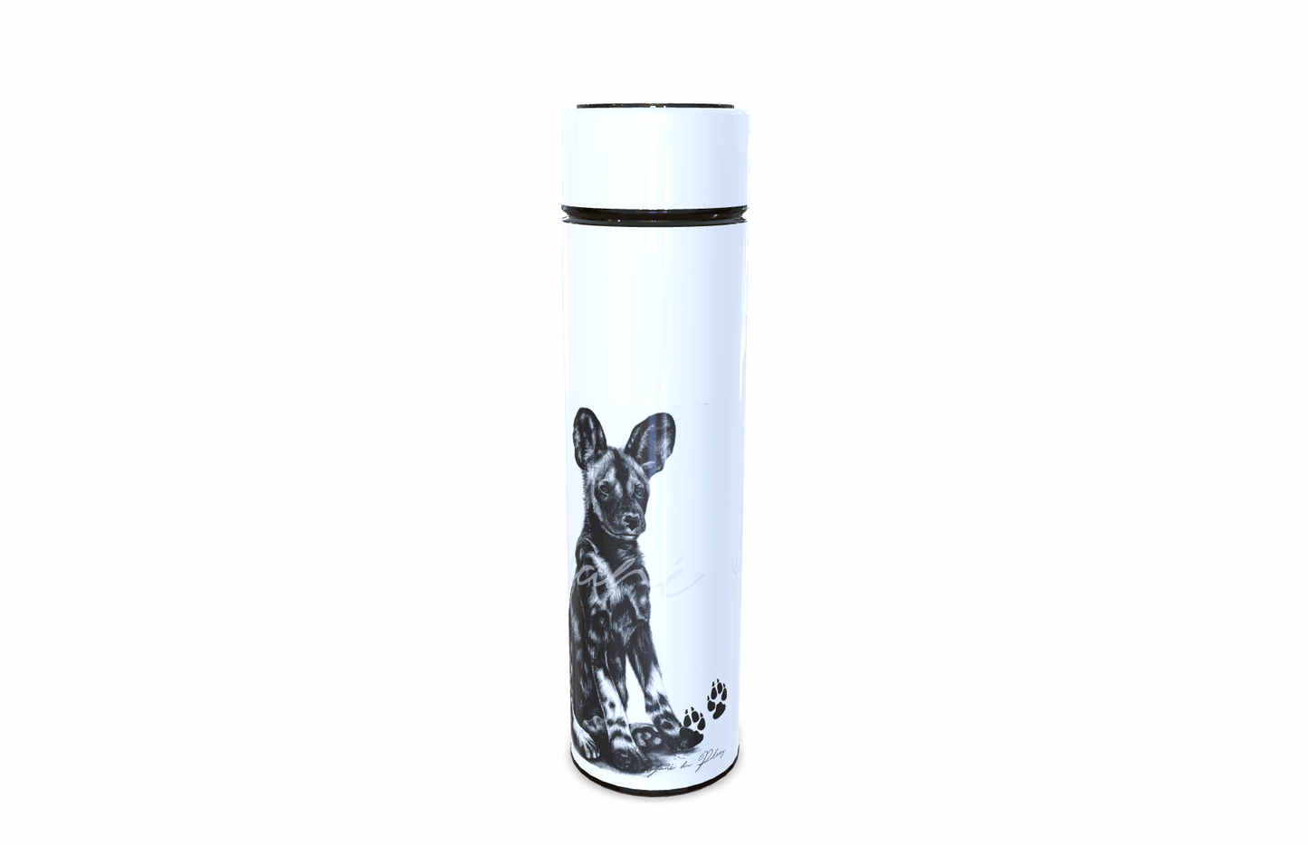 Wild dog 450ml Thermal flasks right view - Hand-Drawn by Casjané du plooy Art