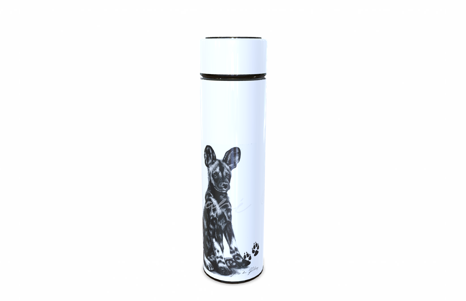 Wild dog 450ml Thermal flasks right view - Hand-Drawn by Casjané du plooy Art
