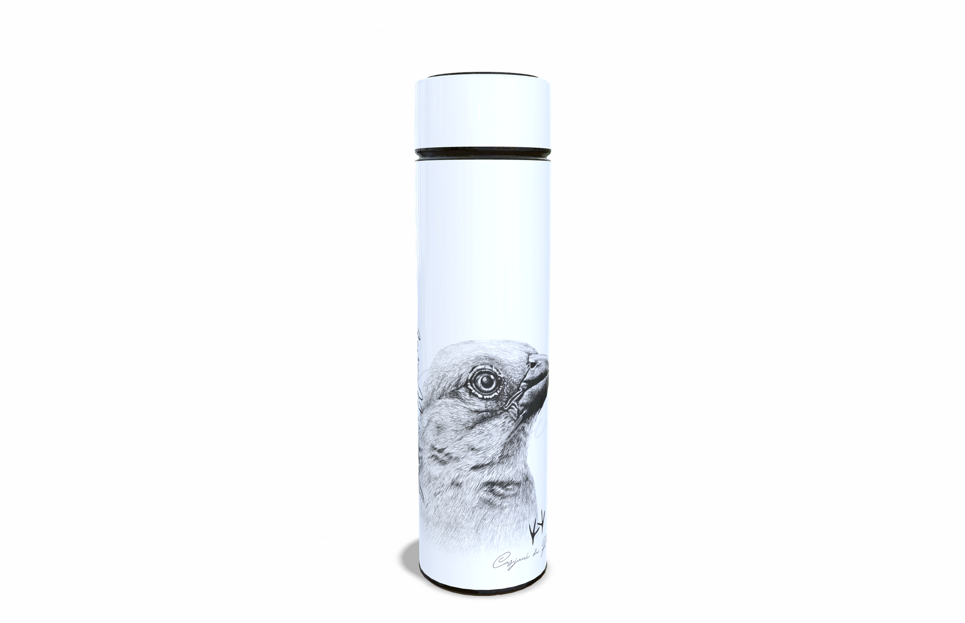 Yellow weaver 450ml Thermal flasks front view - Hand-Drawn by Casjané du plooy Art