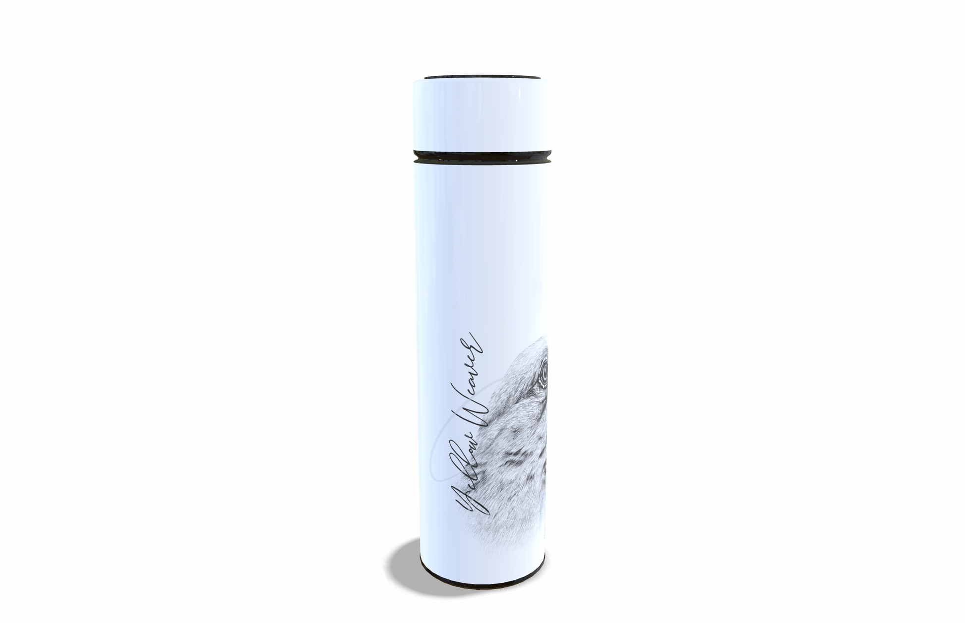 Yellow weaver 450ml Thermal flasks left view - Hand-Drawn by Casjané du plooy Art