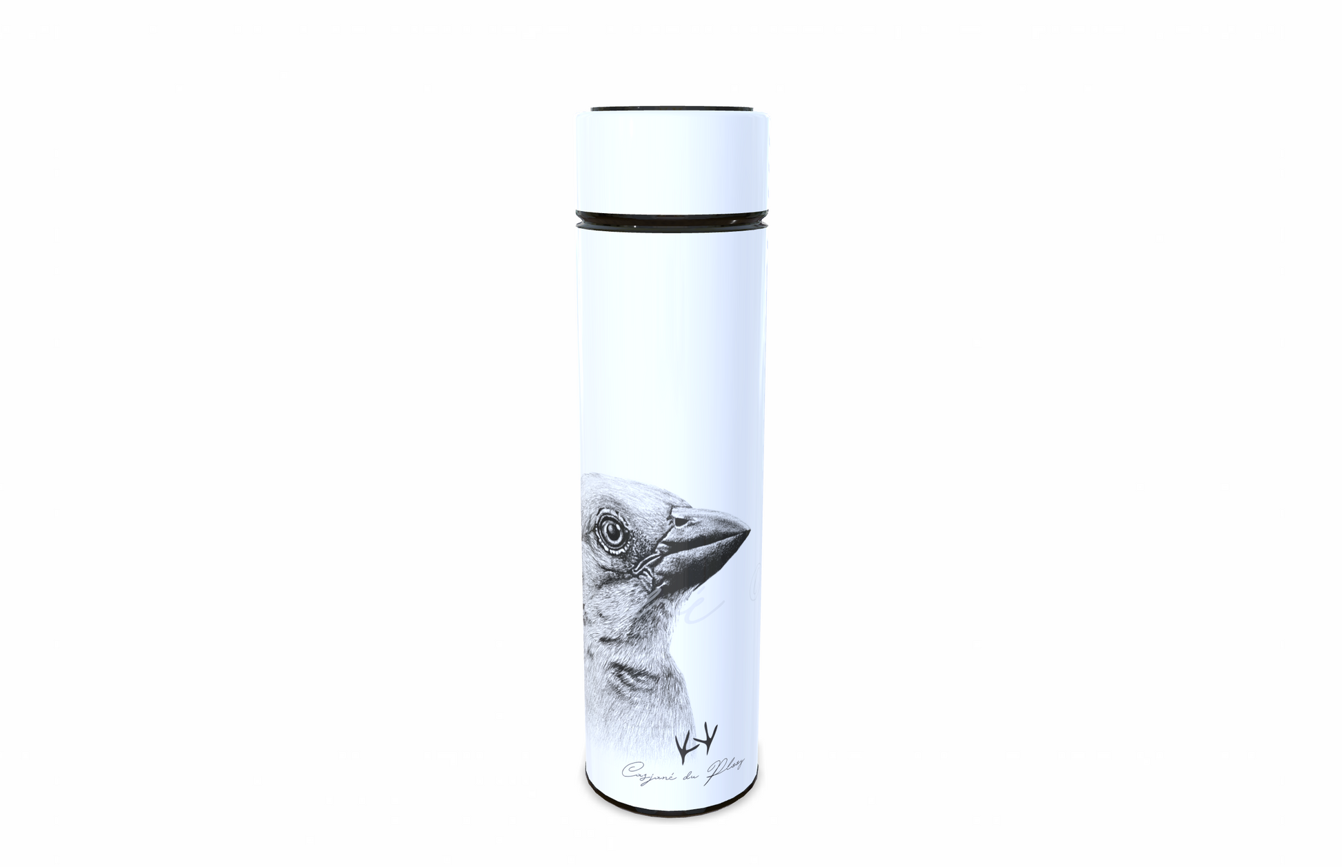 Yellow weaver 450ml Thermal flasks right view - Hand-Drawn by Casjané du plooy Art
