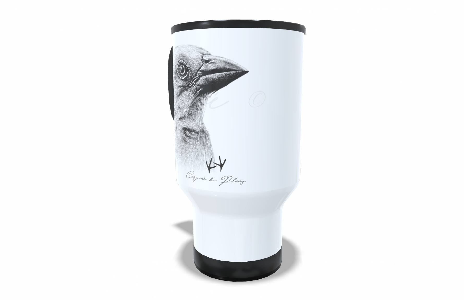 Yellow weaver Stainless Steel Travel Mug right view - Hand-Drawn by Casjané du Plooy Art