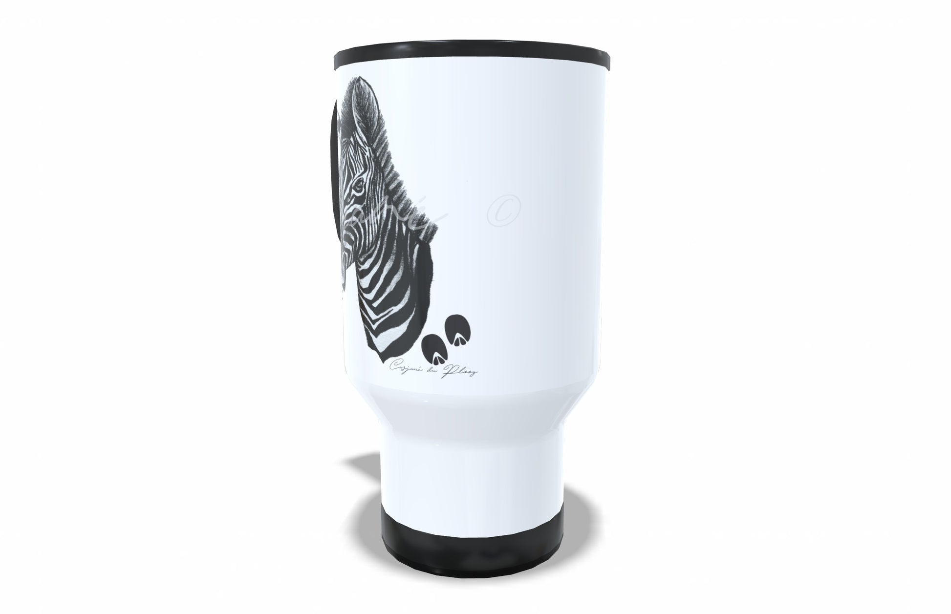 Zebra Stainless Steel Travel Mug right view - Hand-Drawn by Casjané du Plooy Art