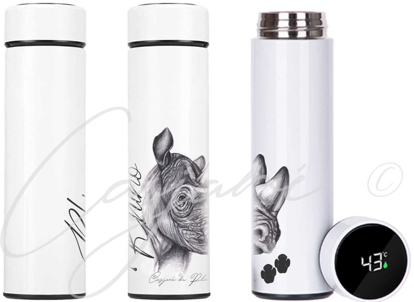 Rhino 450ml Thermal flasks front view - Hand-Drawn by Casjané du plooy Art