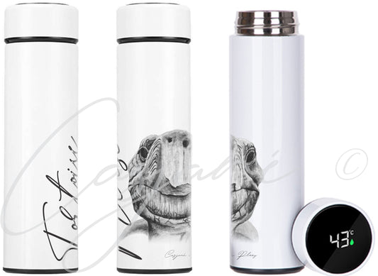 Tortoise 450ml Thermal flasks front view - Hand-Drawn by Casjané du plooy Art