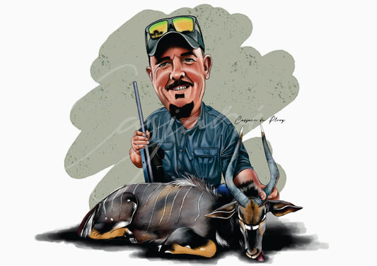 A2 Digital hand drawn Hunting Caricatures (Digital file)