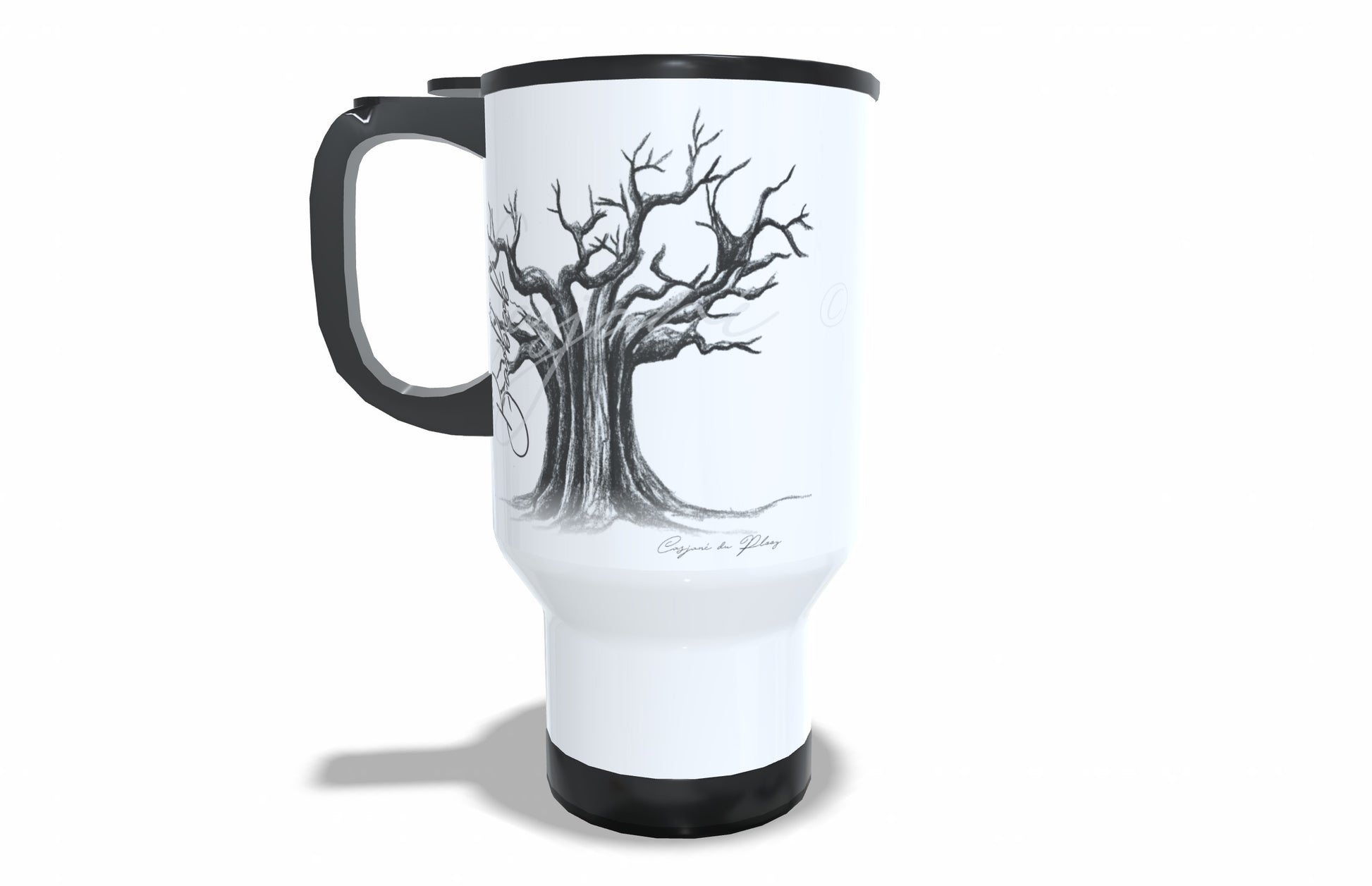 Baobab Stainless Steel Travel Mug front view - Hand-Drawn by Casjané du Plooy Art