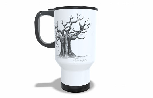 Baobab Stainless Steel Travel Mug front view - Hand-Drawn by Casjané du Plooy Art