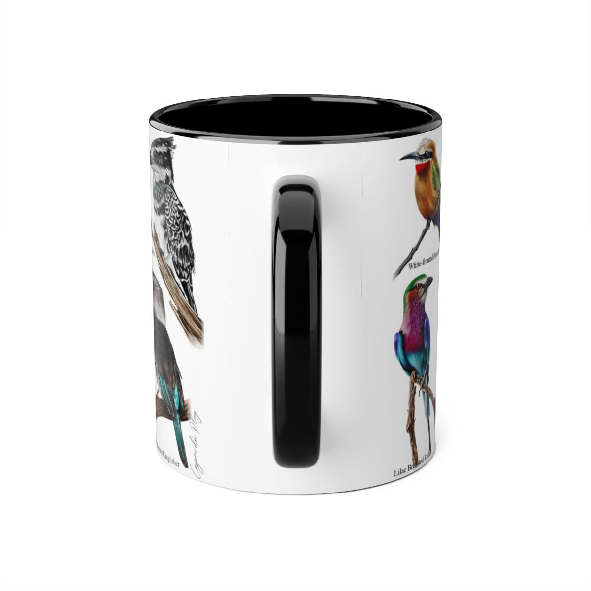 Bird collection ceramic coffee mug back view hand-drawn by Casjané du plooy Art 