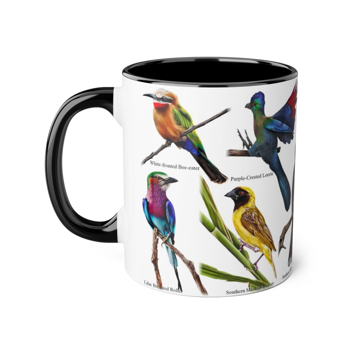 Bird collection ceramic coffee mug left view hand-drawn by Casjané du plooy Art 