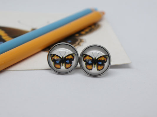 Butterfly Art Stud Earrings – Stainless Steel | Hand-Drawn Nature Jewellery