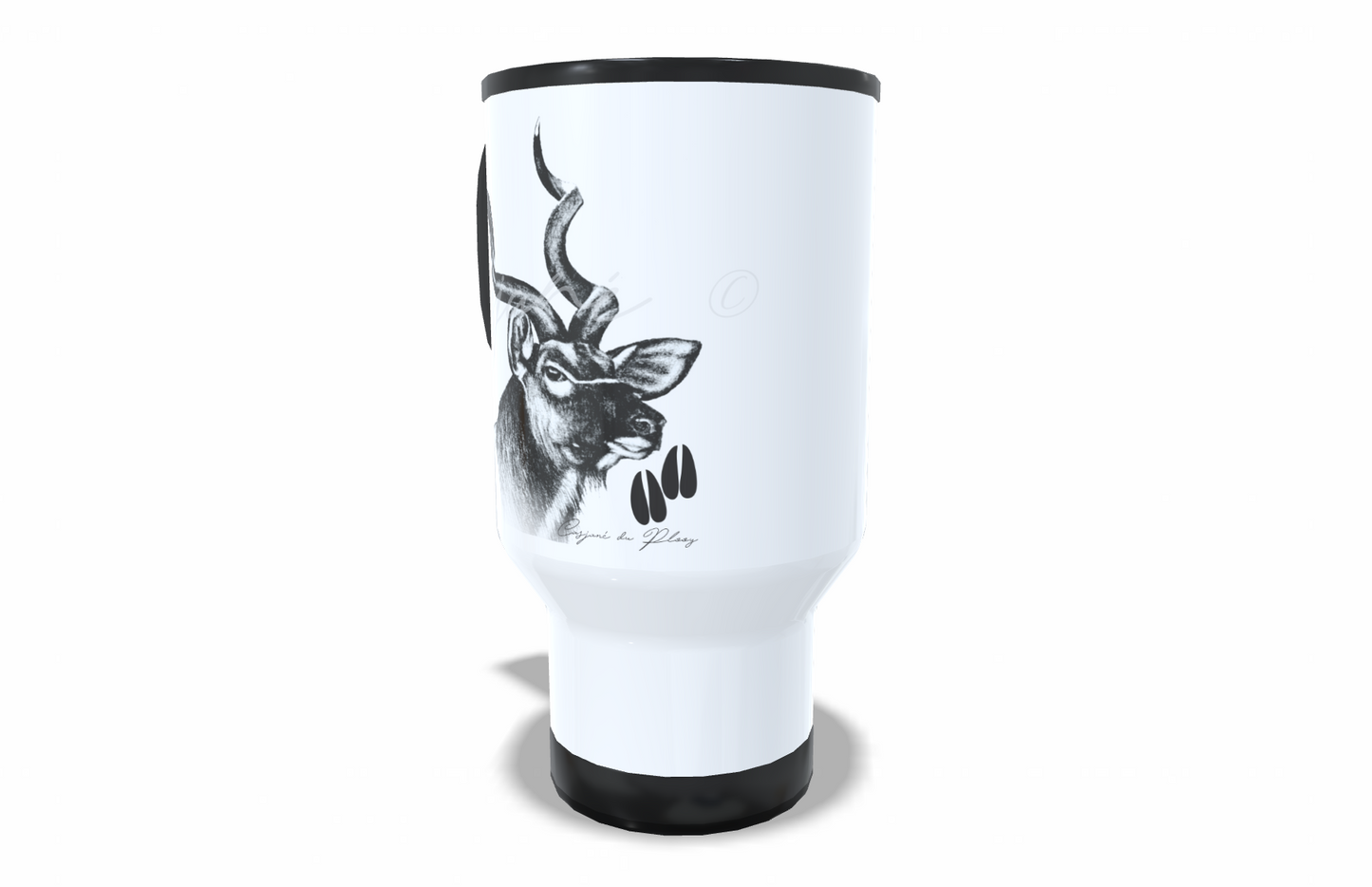 Kudu Stainless Steel Travel Mug right view - Hand-Drawn by Casjané du Plooy Art