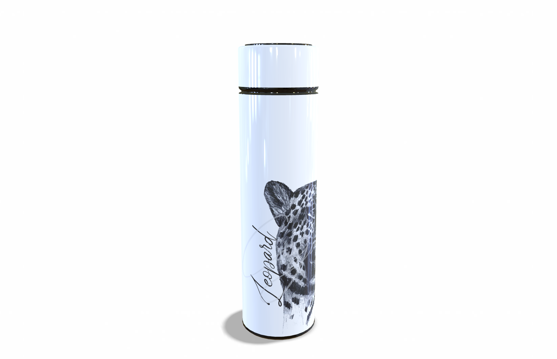 Leopard 450ml Thermal flasks Left view - Hand-Drawn by Casjané du plooy Art